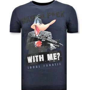 Heren T shirt met Print - Shooting Duck Gun - Blauw