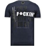 Heren T shirt met Print - Shooting Duck Gun - Blauw