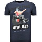 Heren T shirt met Print - Shooting Duck Gun - Blauw