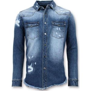 Enos - Lange Spijkeroverhemd - Blauw - Denim - Slim Fit - 2 Voorzakken