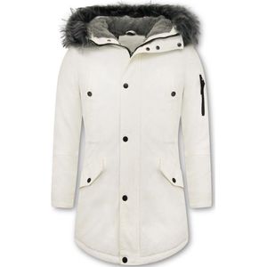 Enos - Lange Parka Winterjas - Wit - Met Nep Bontkraag