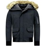 Korte Heren Winterjas - Met Faux Bontkraag - Zwart