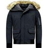 Korte Heren Winterjas - Met Faux Bontkraag - Zwart