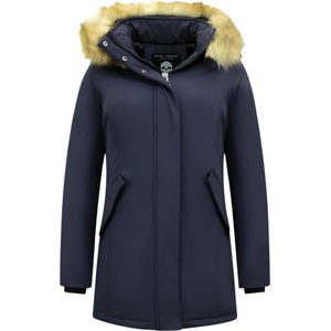 Dames Winterjas - Winterjas Dames Bontkraag - Slim Fit - Blauwe Jas