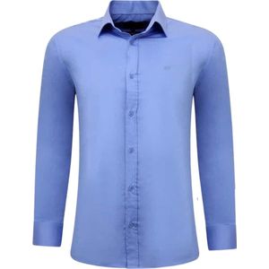 Tony Backer - Luxe Blanco - Heren Overhemden - Blauw - Lange Mouw - Slim Fit