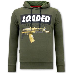 Hoodie Heren Print - Loaded Gun - Groen