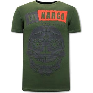 T-shirt Heren met Opdruk - El Narco - Groen