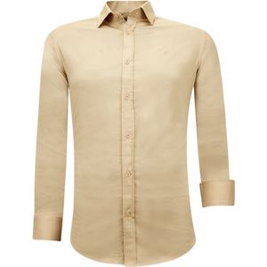Tony Backer - Luxe Blanco - Slim Fit Overhemd - Beige - Lange Mouwen