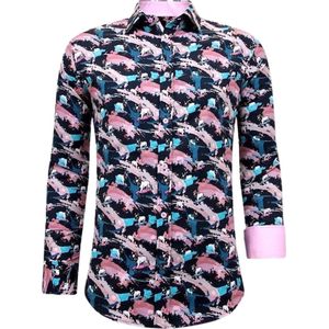 Tony Backer - Luxe Satijn Overhemd - Navy - Digitale Print