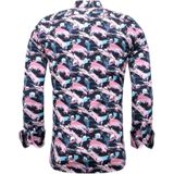 Tony Backer - Luxe Satijn Overhemd - Navy - Digitale Print