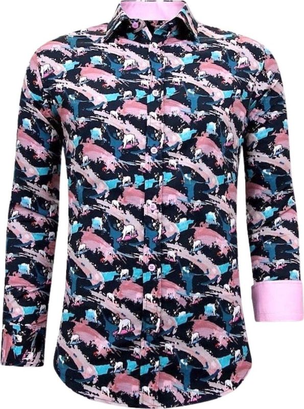 Tony Backer - Luxe Satijn Overhemd - Navy - Digitale Print