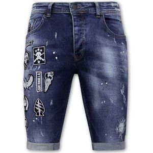 Exclusive Korte Broek Heren Slim Fit met Patches - 1018 - Blauw