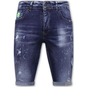 Exclusieve Korte Heren Broek met Verfspatten - 1017 - Blauw