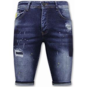 Korte Heren Broek met Verfspatten - 1051 - Blauw