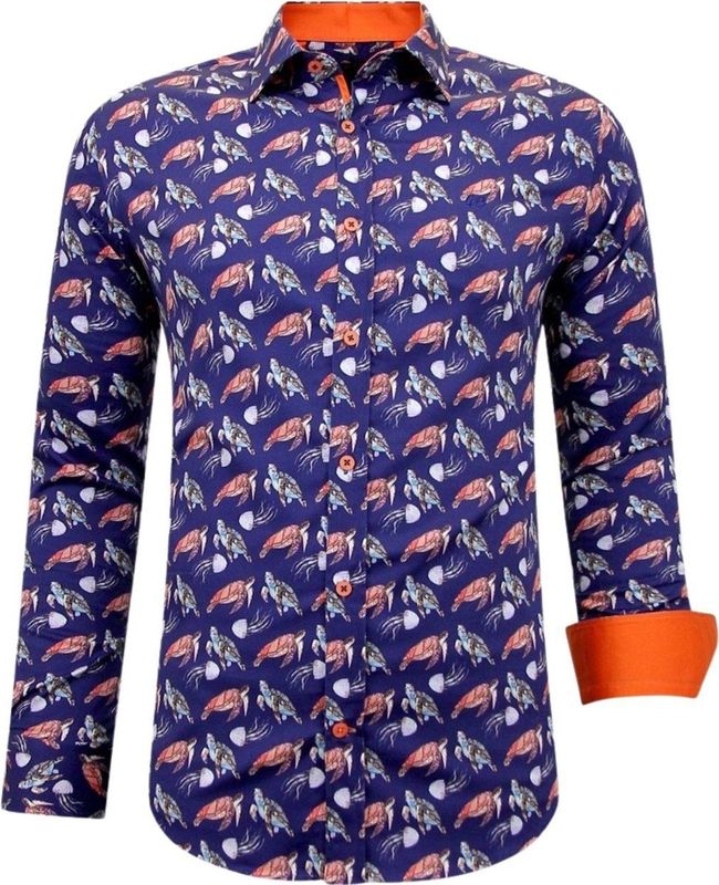 Gentile Bellini - Heren Overhemd - Bruin - Auto Print - Slim Fit