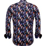 Tony Backer - Luxe Satijn Heren Blouse - Vogel Veer Print - Lange Mouwen
