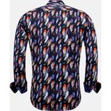 Tony Backer - Luxe Satijn Heren Blouse - Vogel Veer Print - Lange Mouwen