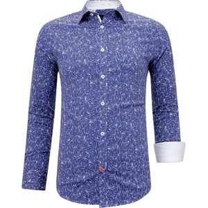 Tony Backer - Slim Fit Overhemd - Blauw - Bloemenprint