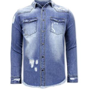 Enos - Lange Spijkerblouse Ripped - Blauw - 95% Katoen, 5% Viscose