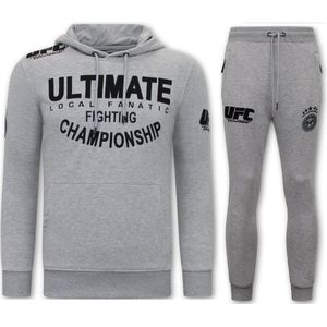 Heren Joggingspak - Half Zipper, Double Ribbon - Grijs / Roze