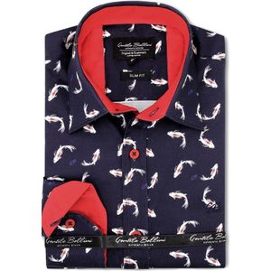 Gentile Bellini - Slim Fit Overhemd - Zwart - Luxe Heren Overhemd met Goudvis Print