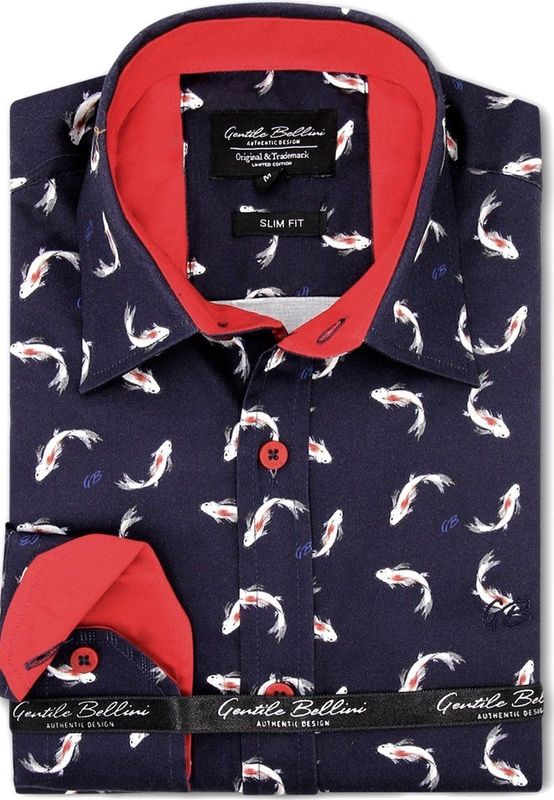 Gentile Bellini - Overhemd - Blauw - 97% Katoen - Slim Fit - Lange Mouwen