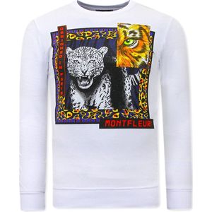 Heren Sweater met Print - Tiger Poster - 3627 - Wit