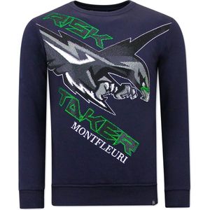 Heren Sweater met Print - Eagle Head - 3645 - Blauw