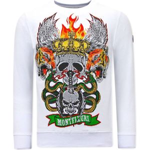 Heren Sweater met Print - Skull Head - 3662 - Wit