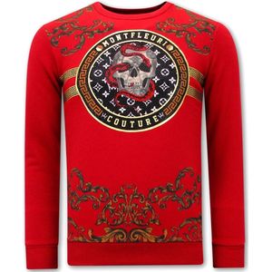 Heren Sweater met Print - Snake Skull - 3674 - Rood