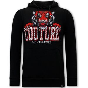 Heren Hoodie met Print - Tiger Head - 3679 - Zwart
