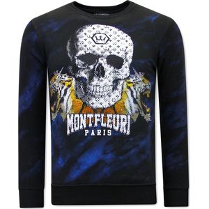 Heren Sweater met Print - Skull Tiger - 3680 - Zwart
