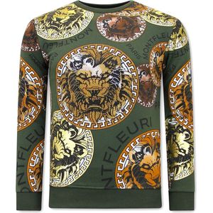 Heren Sweater met Print - Leeuw Head - 3727 - Groen