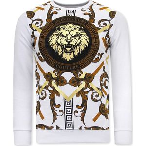 Heren Sweater met Print - Gouden Leeuw - 3728 - Wit