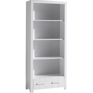 Boekenkast Machiel Wit - MDF hout - Breedte 87 cm - Hoogte 205 cm - Diepte 39 cm - Met lades - Met planken - Zonder deuren