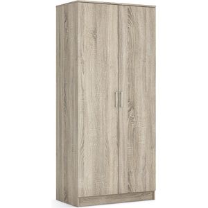 Kledingkast Loek Sonoma - Breedte 80 cm - Hoogte 180 cm - Diepte 54 cm - Met planken - Met openslaande deuren