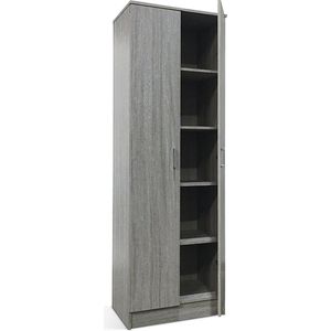 Kast Loek Grijs - Breedte 60 cm - Hoogte 180 cm - Diepte 40 cm - Met planken - Met openslaande deuren