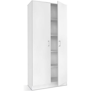 Kast Loek Wit - Breedte 80 cm - Hoogte 180 cm - Diepte 40 cm - Met planken - Met openslaande deuren