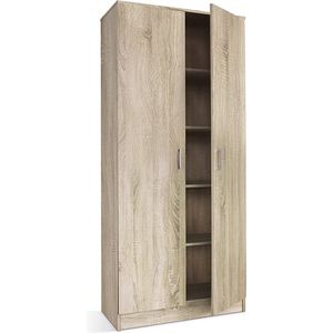 Kast Loek Sonoma - Breedte 80 cm - Hoogte 180 cm - Diepte 40 cm - Met planken - Met openslaande deuren