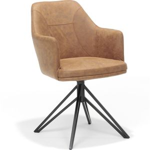 Armstoel Melvin Cognac - Stof - Set van 2 - Draaibaar - Zithoogte 45 cm - Zitdiepte 45 cm - Met armleuning
