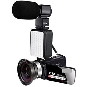 Videocamera 2.7K Video Camera Portable Digital Camcorder 16X Digital Zoom 3.0 Inch Touch LCD Screen Camcorder With WiFi (Size : 16GB SD Card, Color : Camera-Lens-Mic-LED)