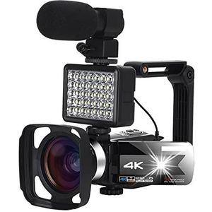 Videocamera 4K videocamera camcorder met microfoon 16x digitale zoom vlogging camera 5 6MP IR Night Vision WiFi Functie 3.0 inch touchscreen for webcam (Size : 128G SD card, Color : K1-Gray Kit)