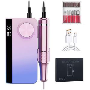 Elektrische nagelboor, 35000 RPM draagbare nagelboormachine for acrylgel Oplaadbare nagelboor Elektrisch apparaat for manicure-pedicure Gemakkelijk te gebruiken, voor acryl- en gellak (Color : Pink,