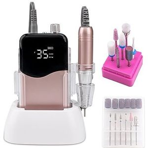 Elektrische nagelboor, Portable Base Desktop Draadloze nagelboormachine 35000 RPM Oplaadbare manicure Elektrische nagelvijl Draadloos Rose Gold Gemakkelijk te gebruiken, voor acryl- en gellak (Color