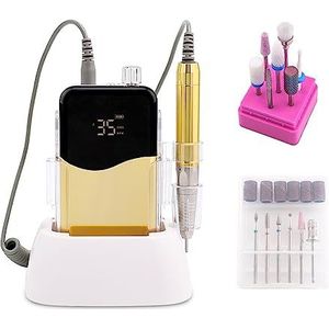 Elektrische nagelboor, Borstelloos handstuk 35000 RPM draagbare desktop draadloze elektrische nagelboor Polijstmachine Manicure, oplaadbare elektrische nagelboormachine for thuis en in de salon Gemakk
