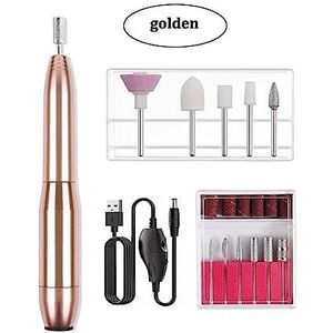 Elektrische nagelboor, Draagbare elektrische nagelboor, elektrische professionele nagelvijlset for acryl, gelnagels Gemakkelijk te gebruiken, voor acryl- en gellak (Color : Golden, Size : A)