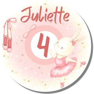 Stickers Traktatie Eigen Naam Leeftijd - 20 stuks - Gepersonaliseerd - 4 cm - Konijn Ballerina Roze