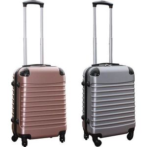 Travelerz kofferset 2 delige ABS handbagage koffers - met cijferslot - 39 liter - rose goud - zilver