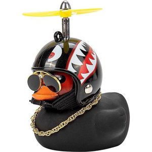 Auto Badeendje Decoratie - decoratie ducky met helm, zonnebrilketing en helm -  Badeendje -  Auto|Fiets|Motor| | Met Kleefstrip|1 Stuk ZWART