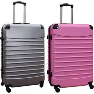 Travelerz kofferset 2 delige ABS groot - met cijferslot - 95 liter - zilver - licht roze